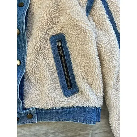 $495 VERONICA BEARD "Potter" cropped fleece and denim jacket coat sz S